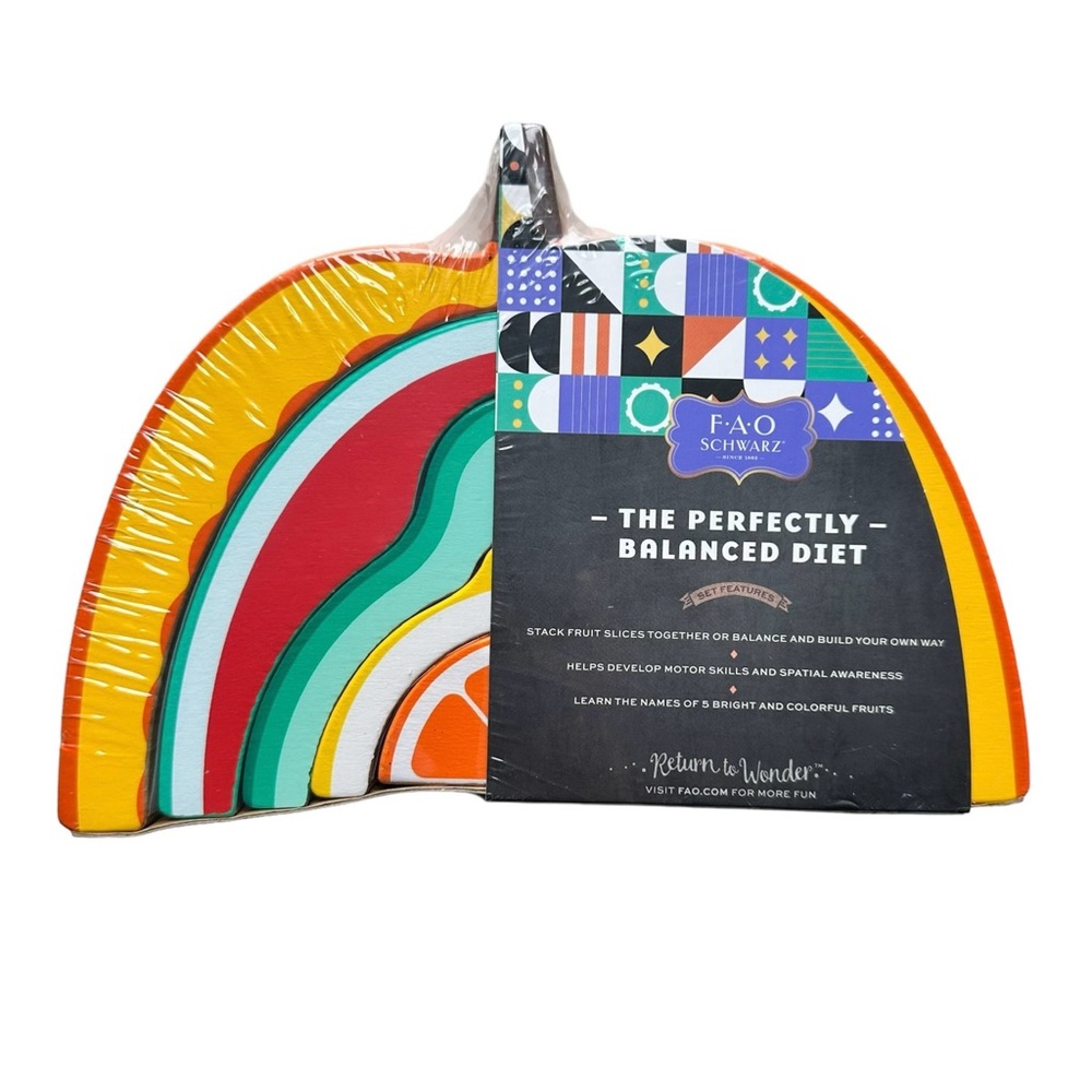 NEW FAO Schwarz Fruit Stacker Wood Building Set The Perfectly Balanced Diet